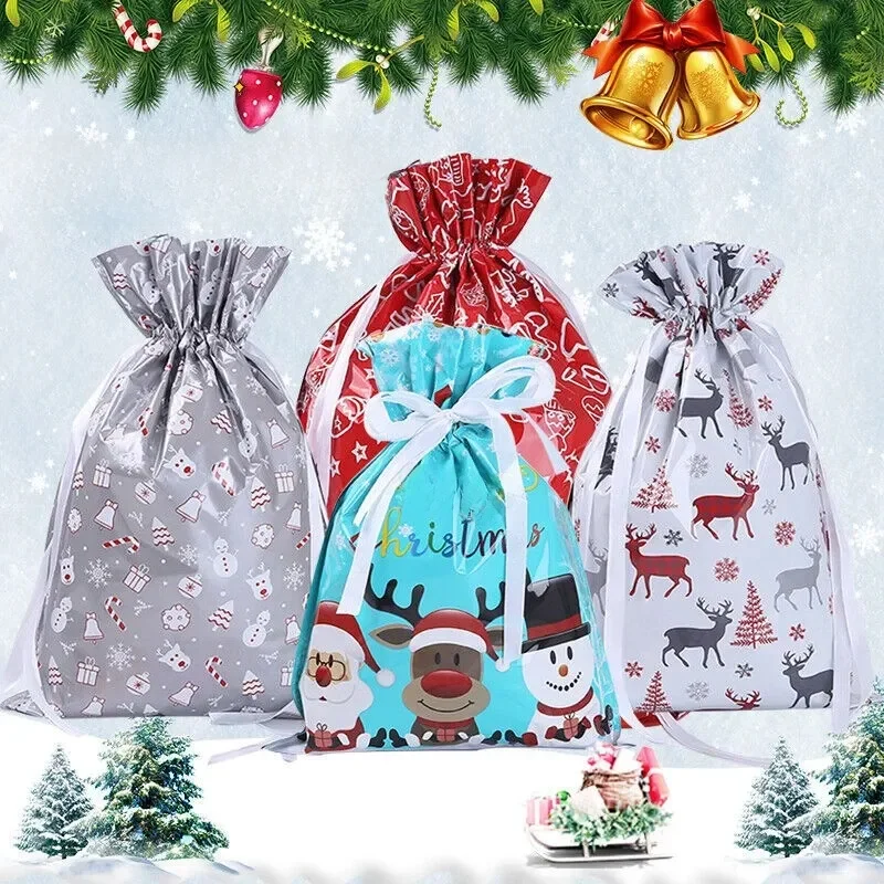 10 SZTUK 32X24CM Duże świąteczne worki na prezenty Torby na prezenty ze wstążką Torby do przechowywania prezentów Xmas Presents Party Decoration — zdjęcie 2