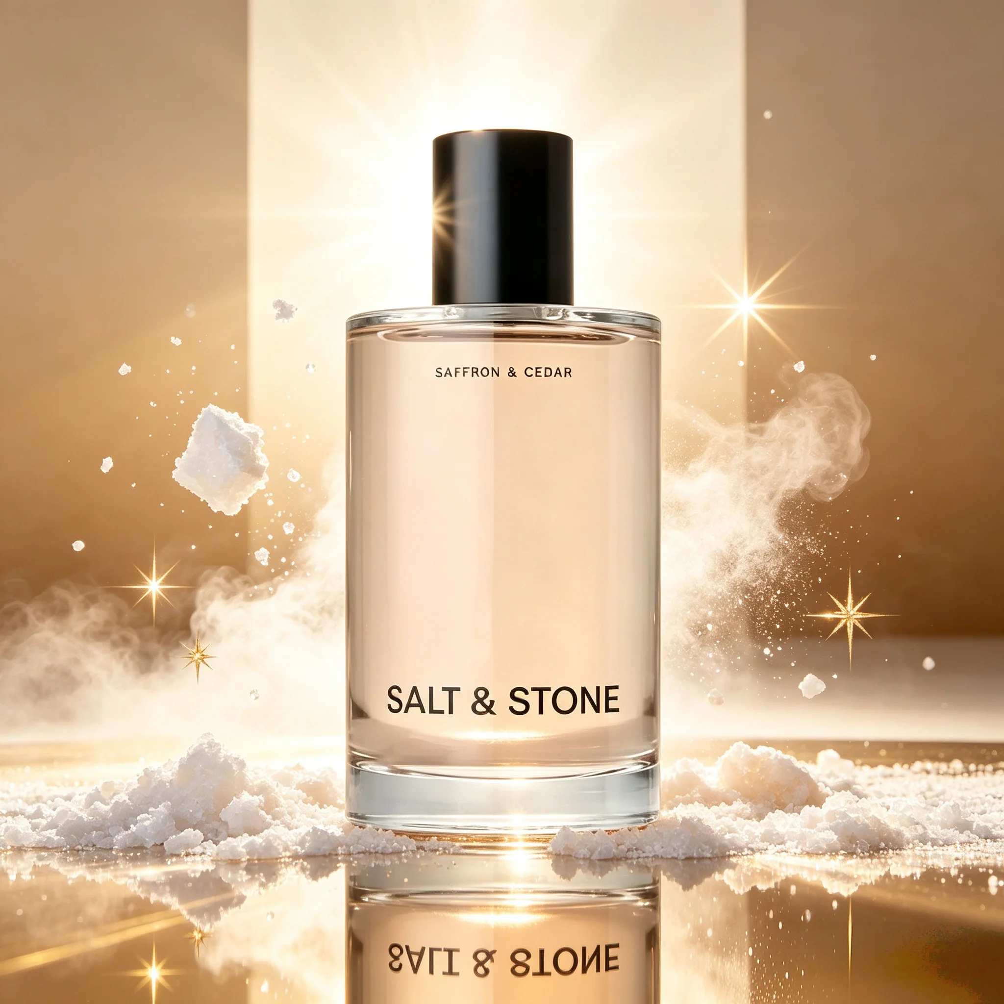 Long-Lasting Saffron & Cedar Unisex Perfume: Salt & Stone, Warm Woody Spicy Scent, Tall Clear Glass Bottle with Matte Black Cap, Minimalist Fragrance for Men and Women, 100ml - view 6