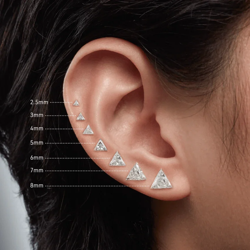 Single Invisible Set Triangle Lab-Grown Diamond Stud Earring 9K/14K/18K Solid Gold CVD/HPHT Lab Diamond Threaded Stud Daily Wear