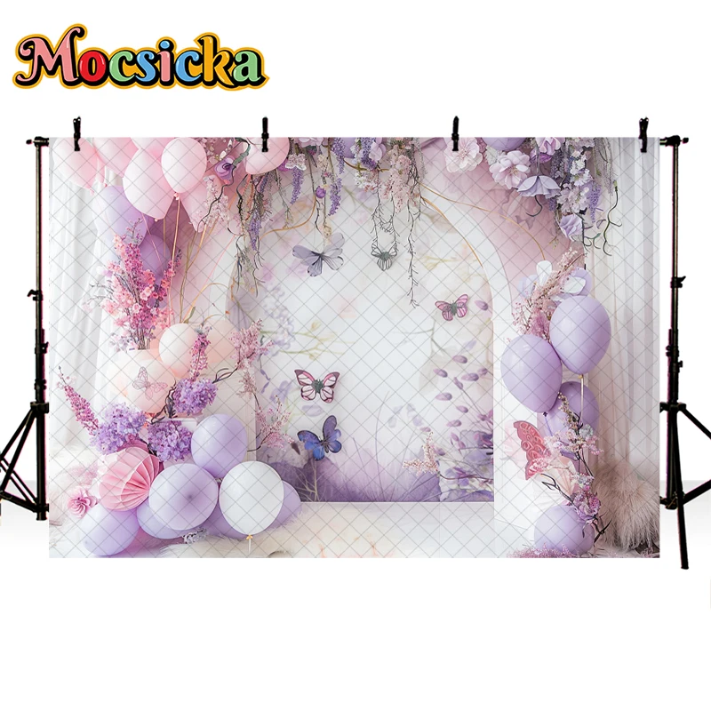 Mocsicka Photography Background Spring Floral Balloon Butterfly Decor Cake Smash Baby Shower Kids Portrait Backdrop Photo Studio