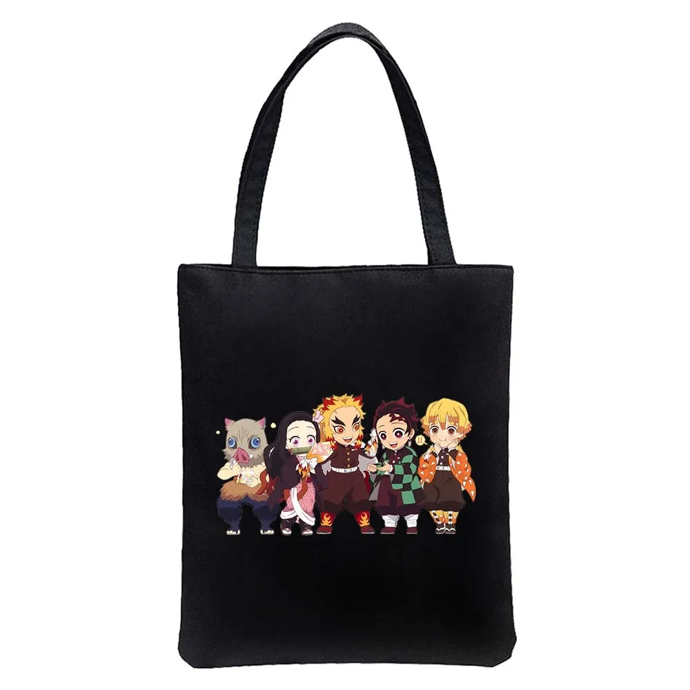 Cute Kimetsu No Yaiba Anime Demon Slayer Cartoon Printed Tote Bags for Women Shopping Bag Large Capacity Reusable Handbags