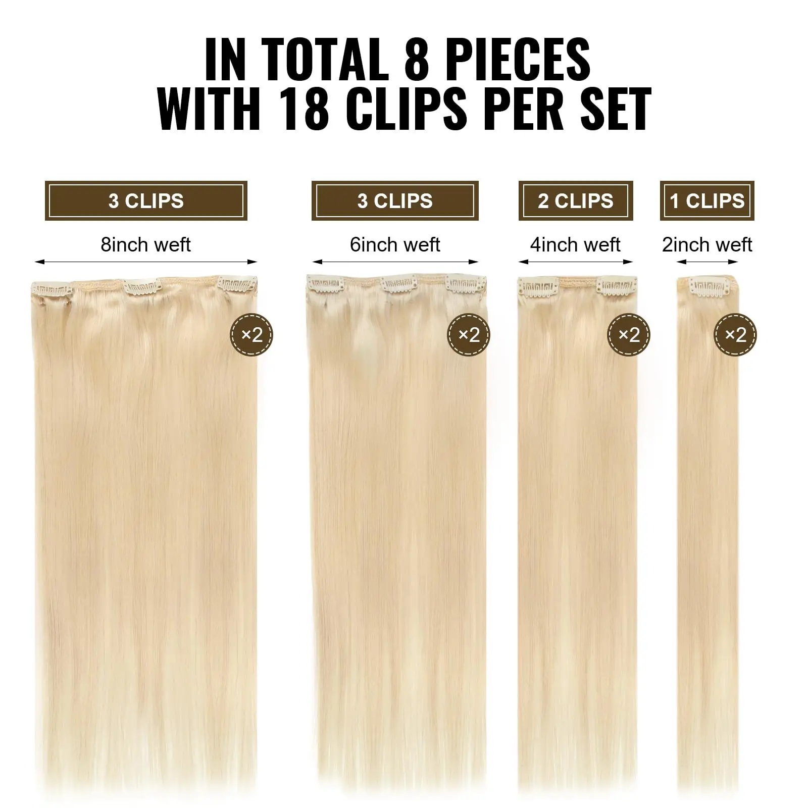 Sixstarhair Fermagli per capelli Estensioni dei capelli umani 8 pezzi 70 g/pacco 14'16' Clip per capelli umani naturali al 100% nell'estensione dei capelli per le donne