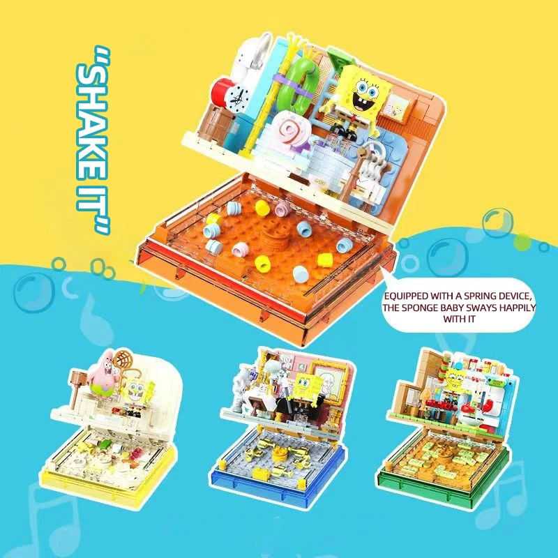 Spongebob Series Building Blocks Diy New Box Patrick Star Krusty Krab Squidward Tentacles Room Model Toy Ornaments Holiday Gifts