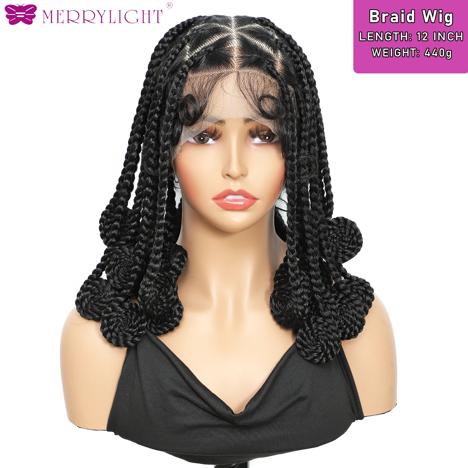 12 Polegada perucas trançadas sintéticas transparentes perucas de cabelo cheio do laço bantu caixa sem nós tranças com cabelo do bebê para preto