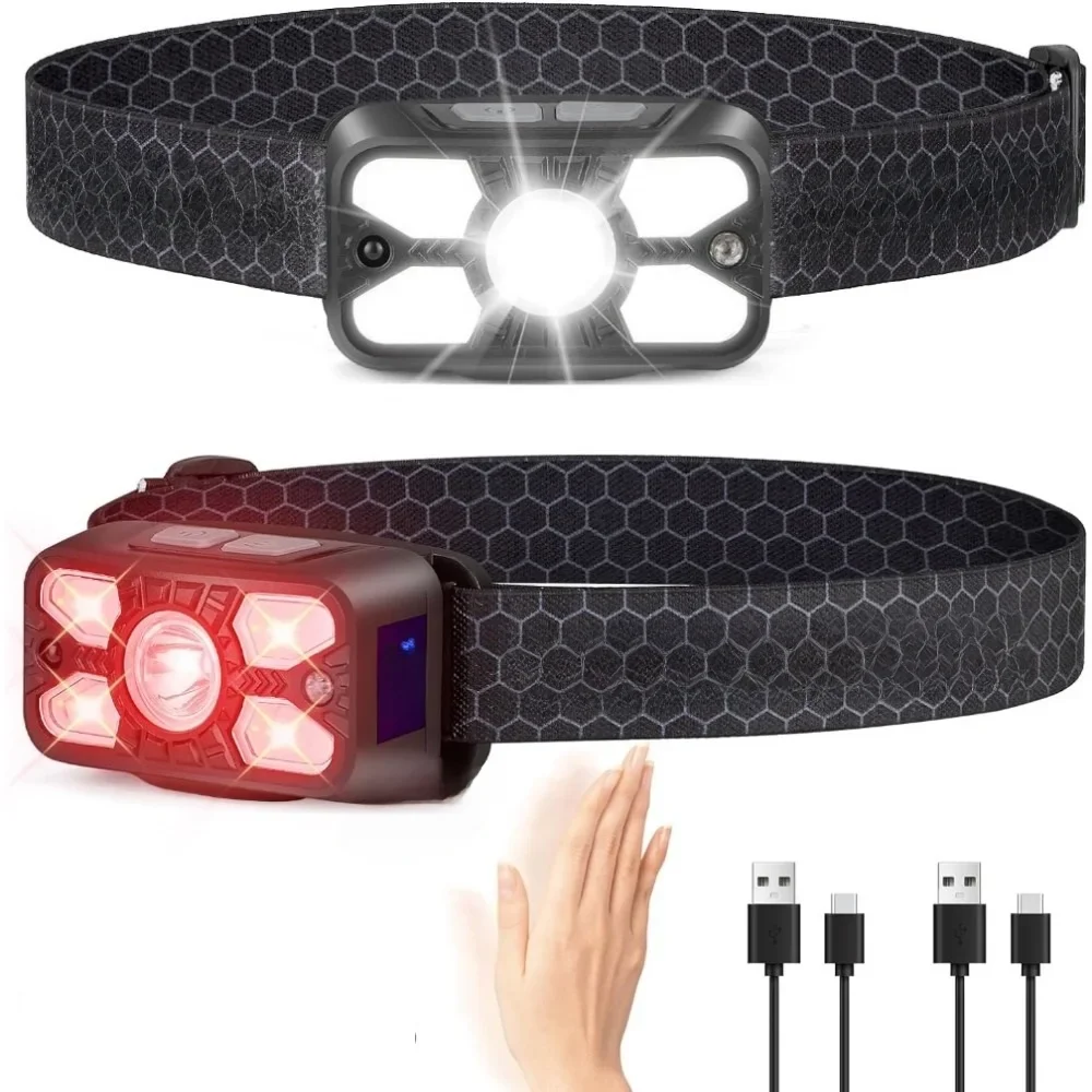 Latarka czołowa USB z 5 diodami LED 14 trybów Regulowany czujnik ruchu Latarka czołowa do biegania Champing Fishing Head Lamp Head Flashlight — zdjęcie 2