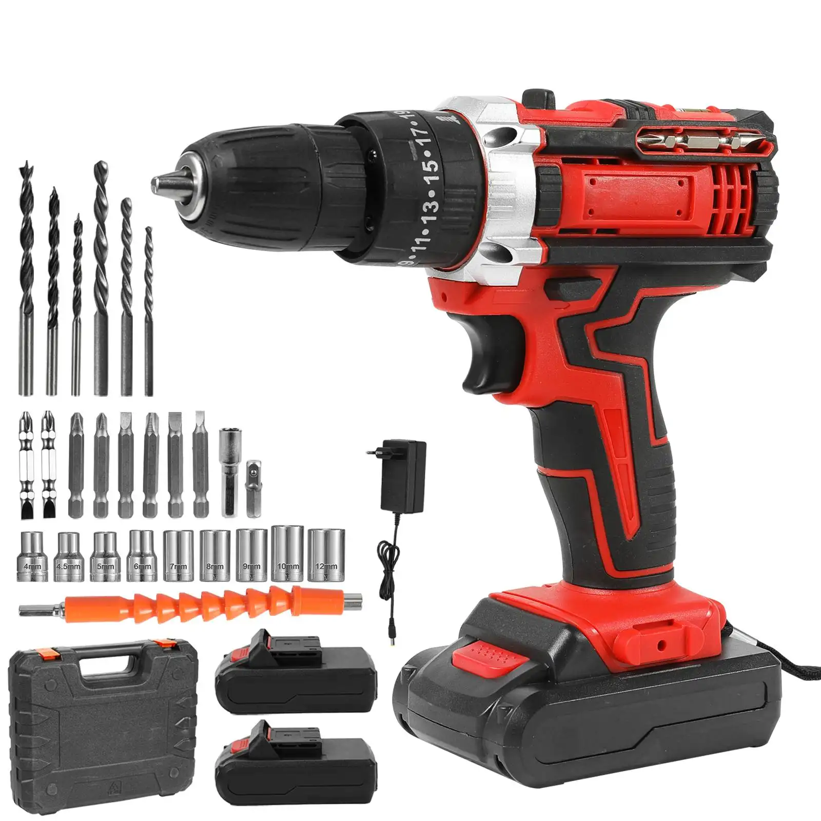 Cordless Impact Drill Screwdriver Rechargeable Battery Cordless Hammer Drill 18+1 Torque Setting Electric Screwdriver Power Tool