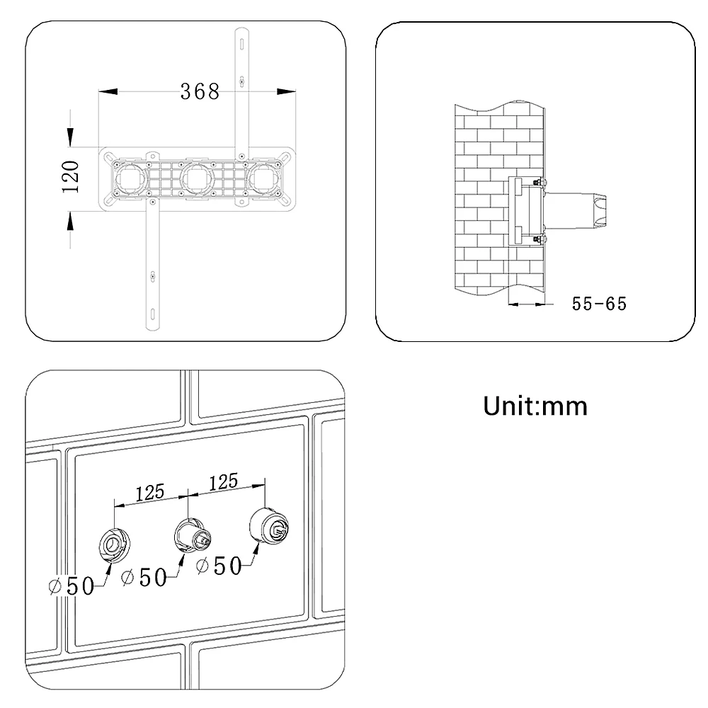 Robinet mitigeur de douche avec déviateur d'eau, mitigeur de douche intégré avec support de sortie d'eau Bagnolux, tête de pluie en laiton noir, ensemble de salle de bains