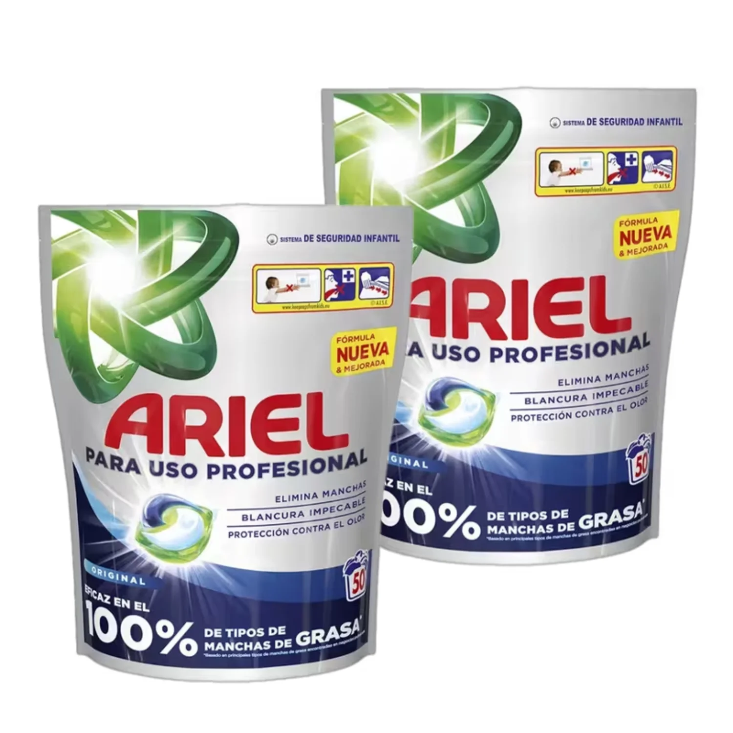 Detergente Cápsulas Lavadora Todo en 1 Pack 2 Bolsas 100 Lavados Limpieza Profunda Ropa Blanca y Color Eliminación Manchas Difíciles Pods Concentrados Alta Eficiencia Formato Ahorro Profesional Hogar Lavado Potente