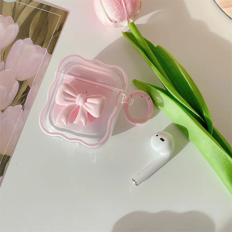 Korea Cute 3D Candy Color Bow Gradient Clear Earphone Case For Airpods 1 2 Pro Wavy Border Protective Soft Cover For Airpods 3