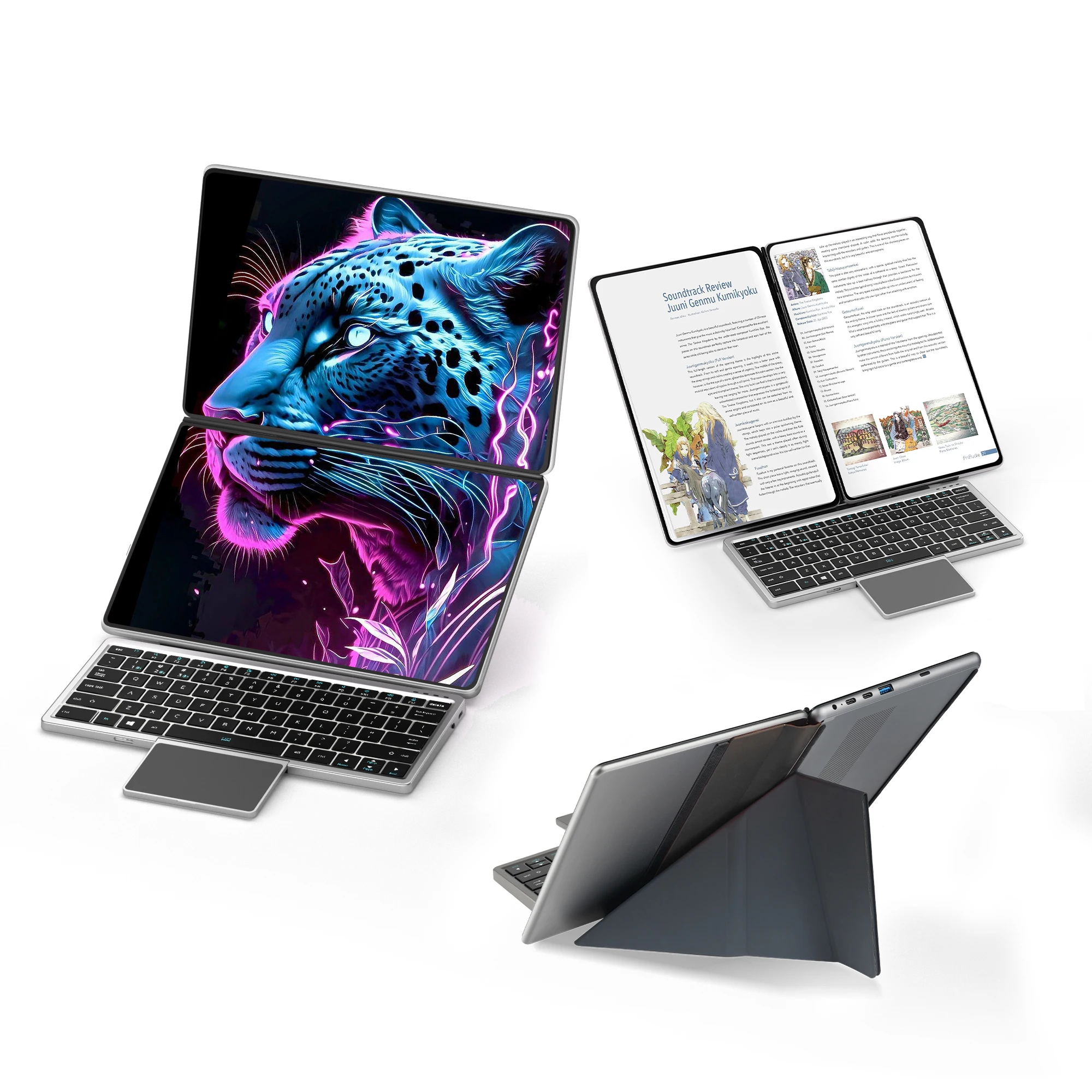 New 14 Inch + 14 Inch Dual 1920*1200 IPS Intel N150 Win11 Pro 16GB RAM 1TB M.2 SSD Screen Touch Business Laptop