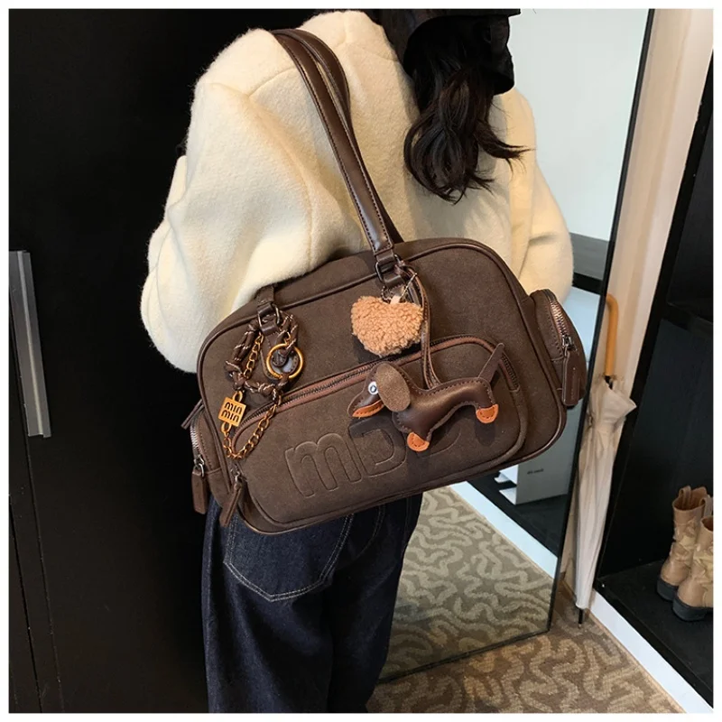 Brown Bowling Bag Shoulder Bag Charms Handbag Women Backpack Sac Shipping Free Tote New Hand Bag Ladies Bolsas De Dama