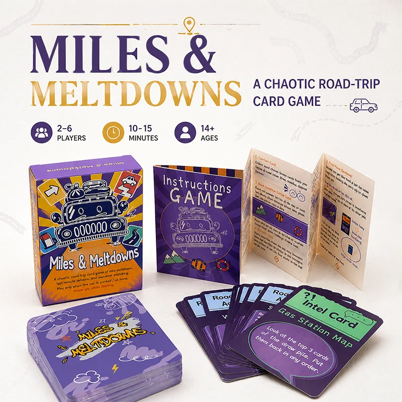 Miles & Meltdowns Road Trip Card Game for 2-6 Players, Take-That Party Game with Meltdown Cards, Souvenir Points, Ages 14+
