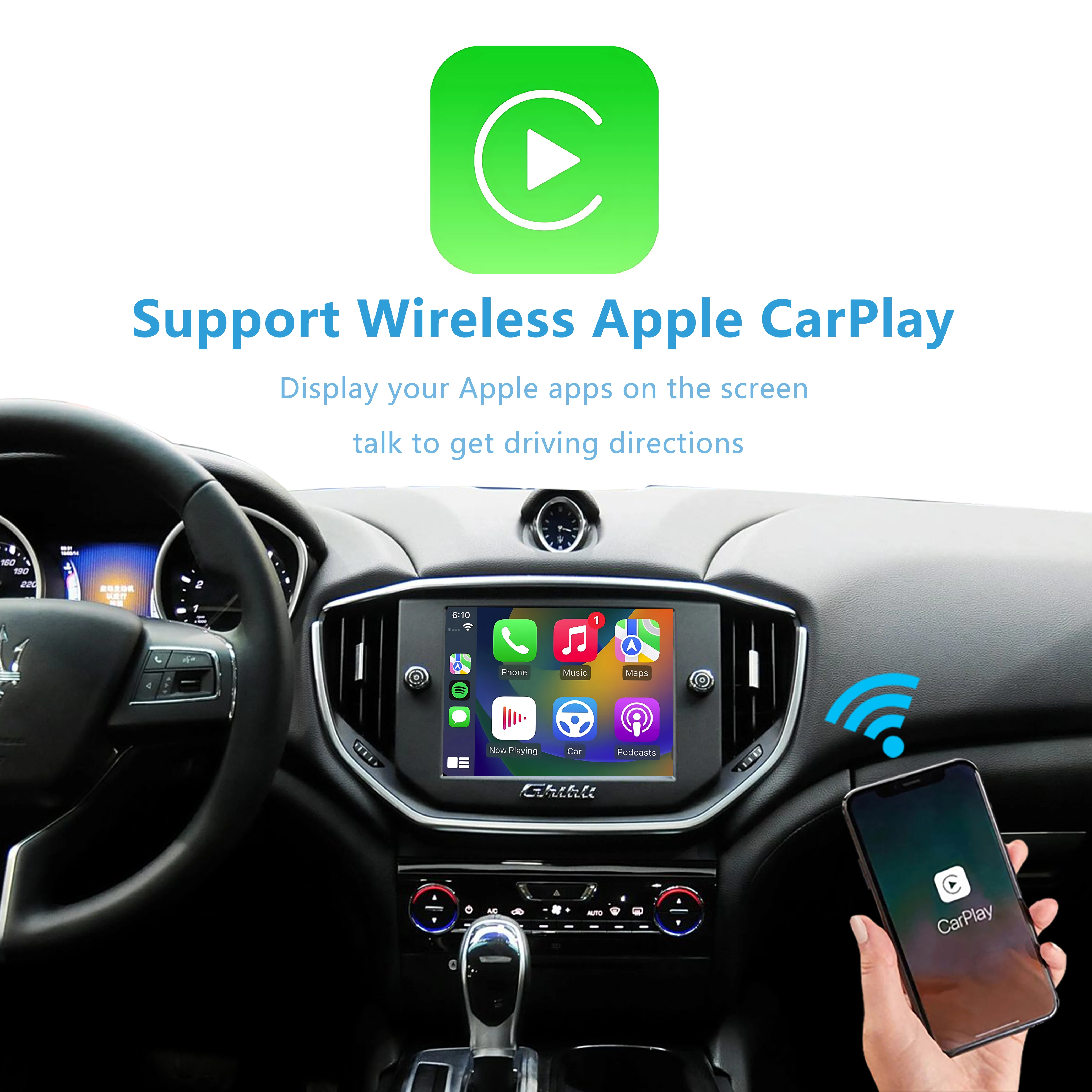 Apple CarPlay for Maserati Ghibli Quattroporte 2014-2016 Add Wireless Android Auto Reverse Camera Plug&Play No Need Code