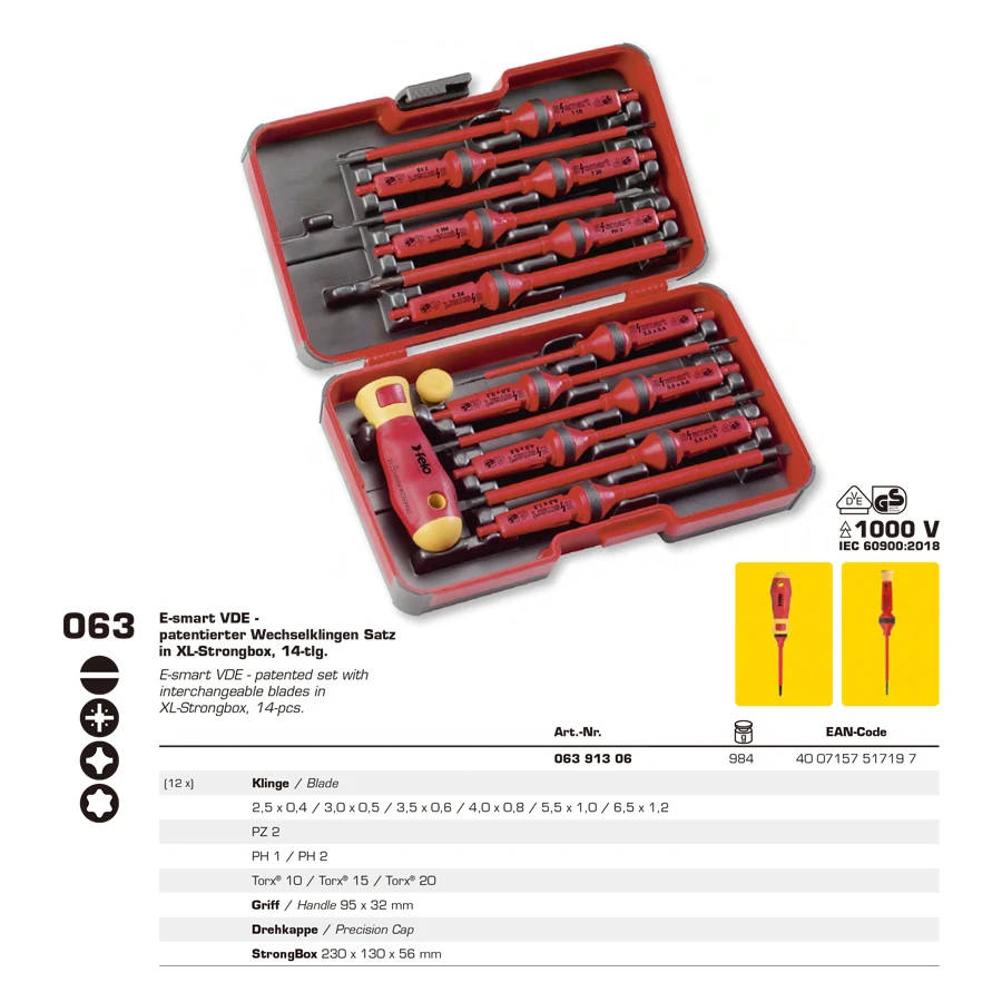 Felo 14 Pieces 1000V Insulated Screwdriver Set Electrician Interchangeable Screwdriver with Tool Box NO.06391306