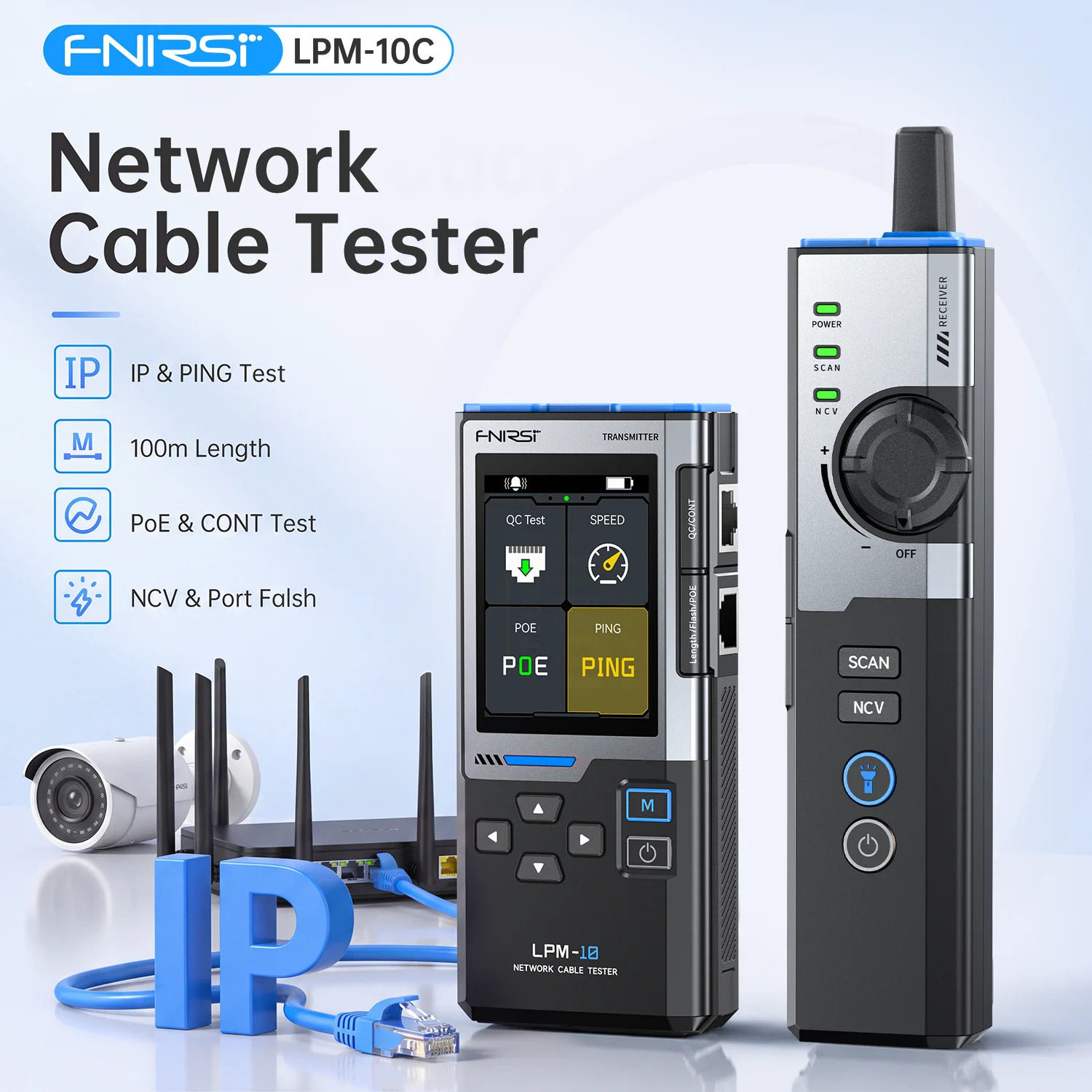 FNIRSI LPM-10C Network Cable Tester RJ45 RJ11 PING IP Scanner with Ethernet PoE Detector LAN Cable Fault Finder Tester Tool