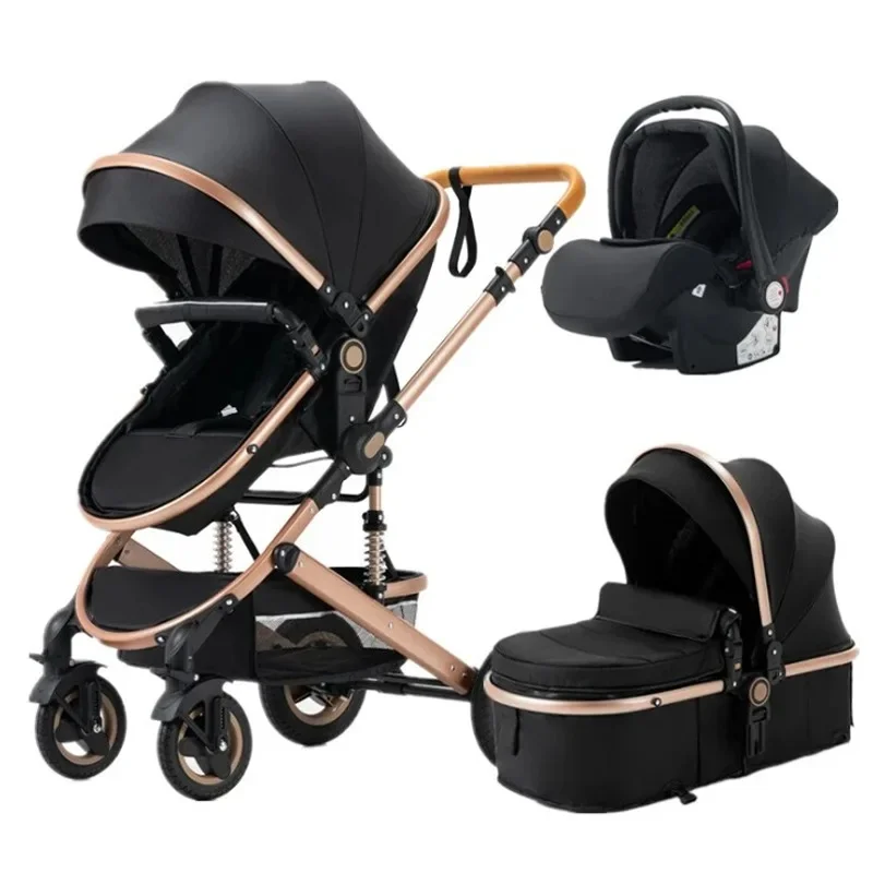 Kinderwagen für Neugeborene, 3-in-1, mit Autositz, Hochansicht, Kinderwagen mit Sitz- und Liegefunktion, multifunktionaler Kinderwagen