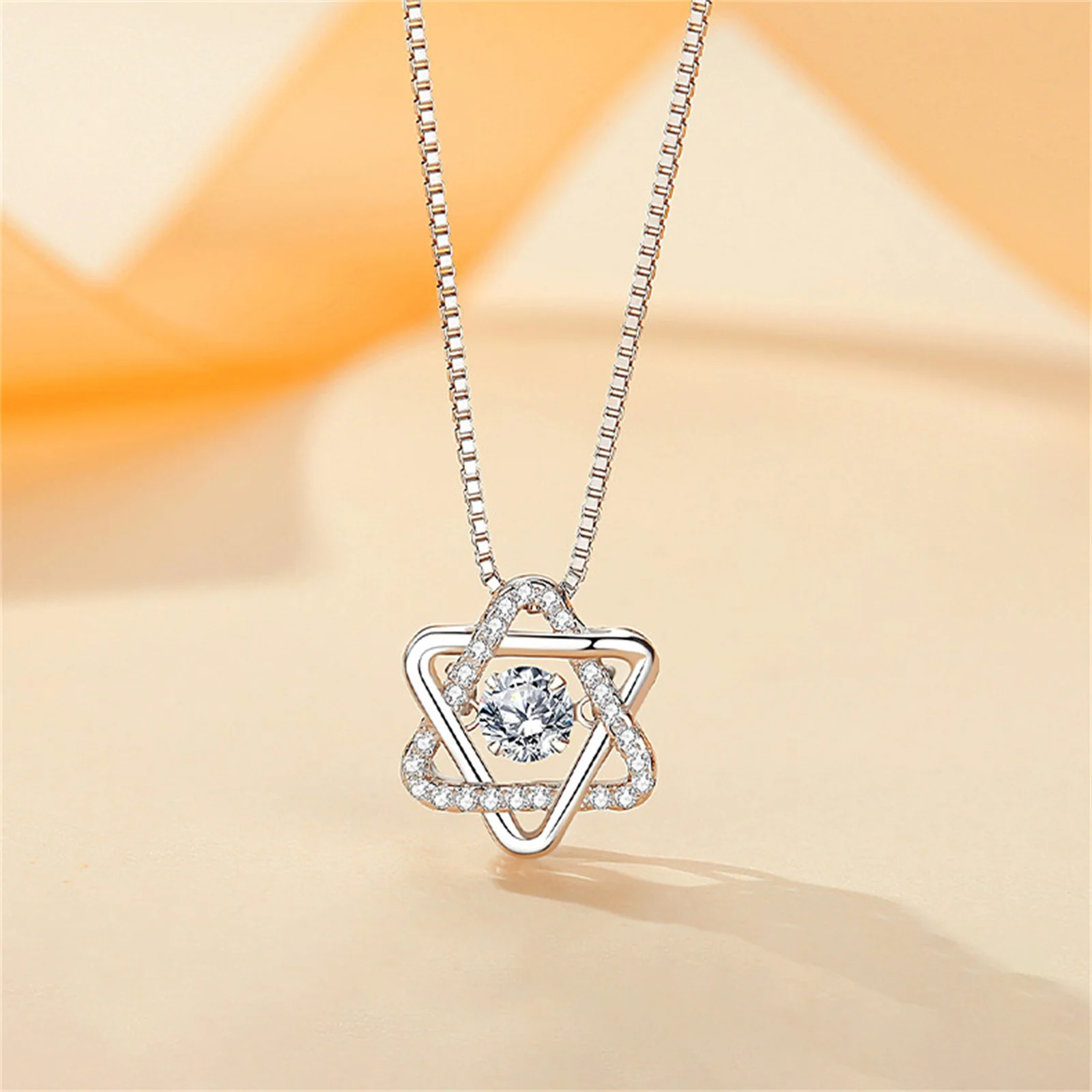 

Magen David Jewish Star Shape Sterling Silver 925 Pendant Necklace Zircon Simulated Diamond Stone for Women Girls Simple Design