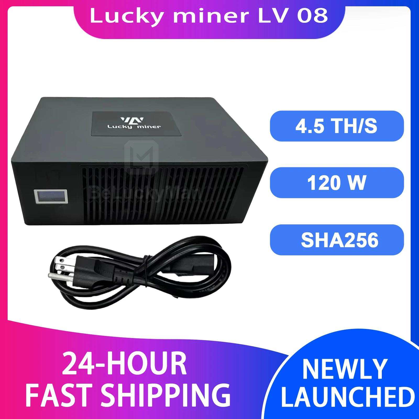 Lucky Miner Lv08 BTC Solo Miner 4.5TH/S 2.4G/WiFi with PSU Bitcoin Miner Crypto Solo Mining Lottery Miner Lv08