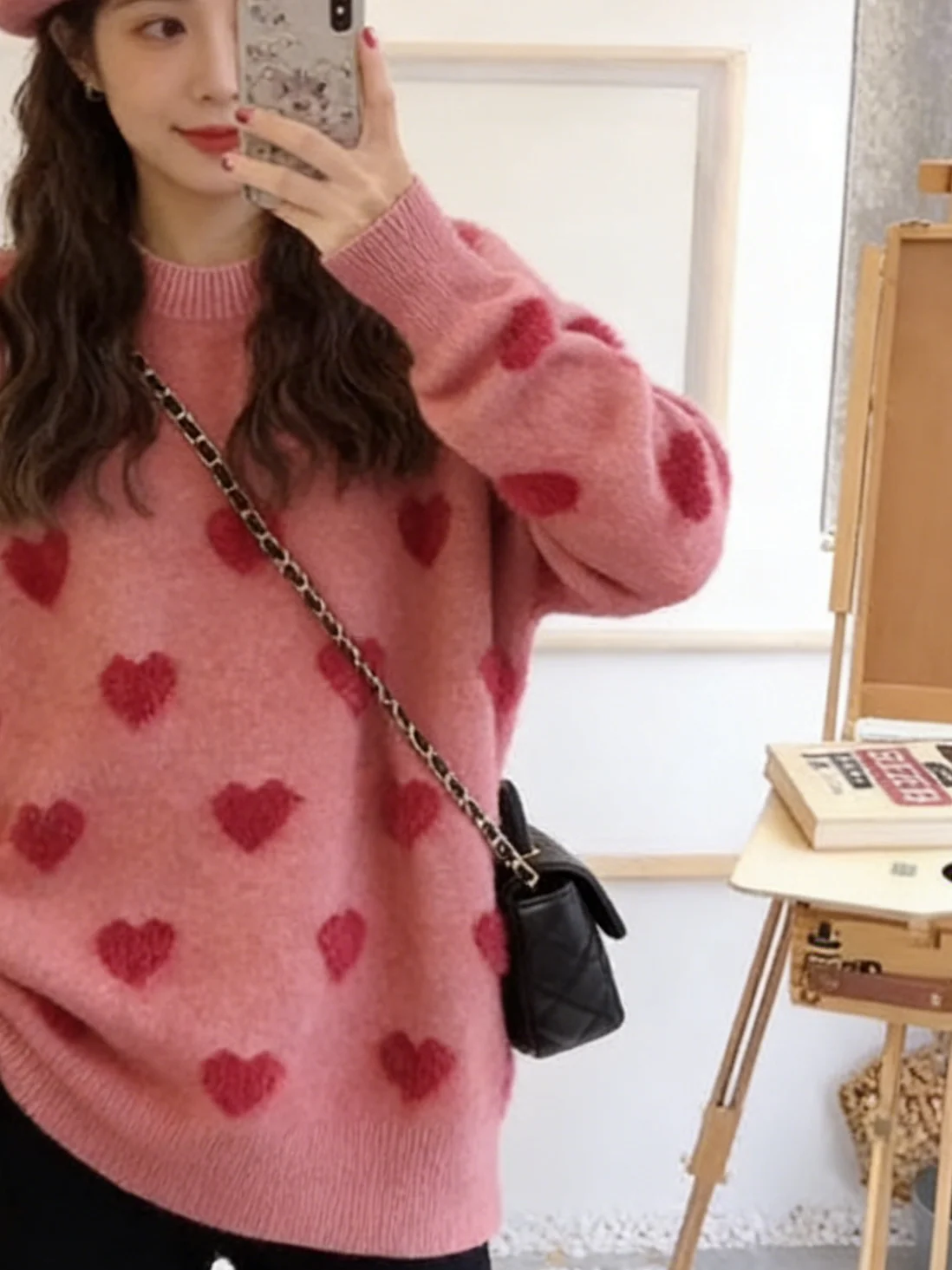 

Autumn and winter heart-shaped knitted sweater, loose and sweet, multifunctional knitted top, oversized women's knitwear