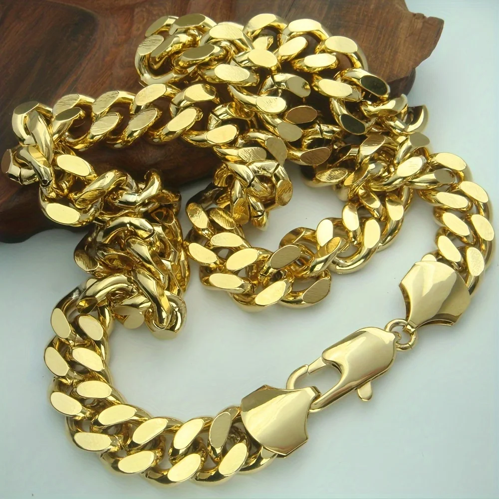 Europe And The United States Popular Fashion Men And Women Gold-plated 13mm Flat Chain NK Chain Side Chain Necklace Jewelry Christmas Thanksgiving Gift