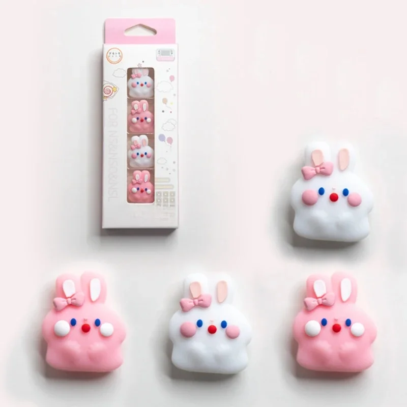 Couvercle de capuchon de poignée de bâton de pouce souple en Silicone de lapin rose mignon pour Nintendo Switch Oled/Lite NS Joy-con étui de protection