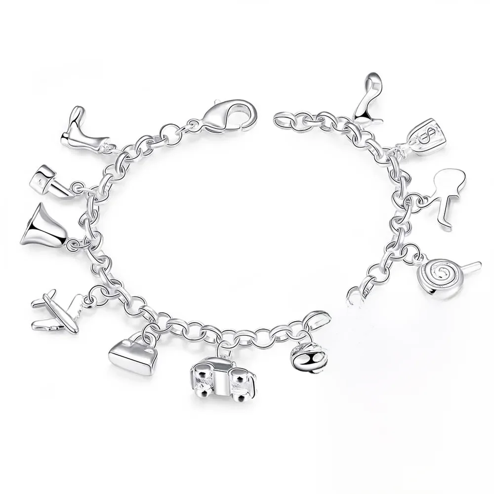 Ładne bransoletki 925 Sterling Silver AAA Cyrkon Kryształowe bransoletki 12 wisiorków Charms Bangles For Woman New Fine Jewelry — zdjęcie 2