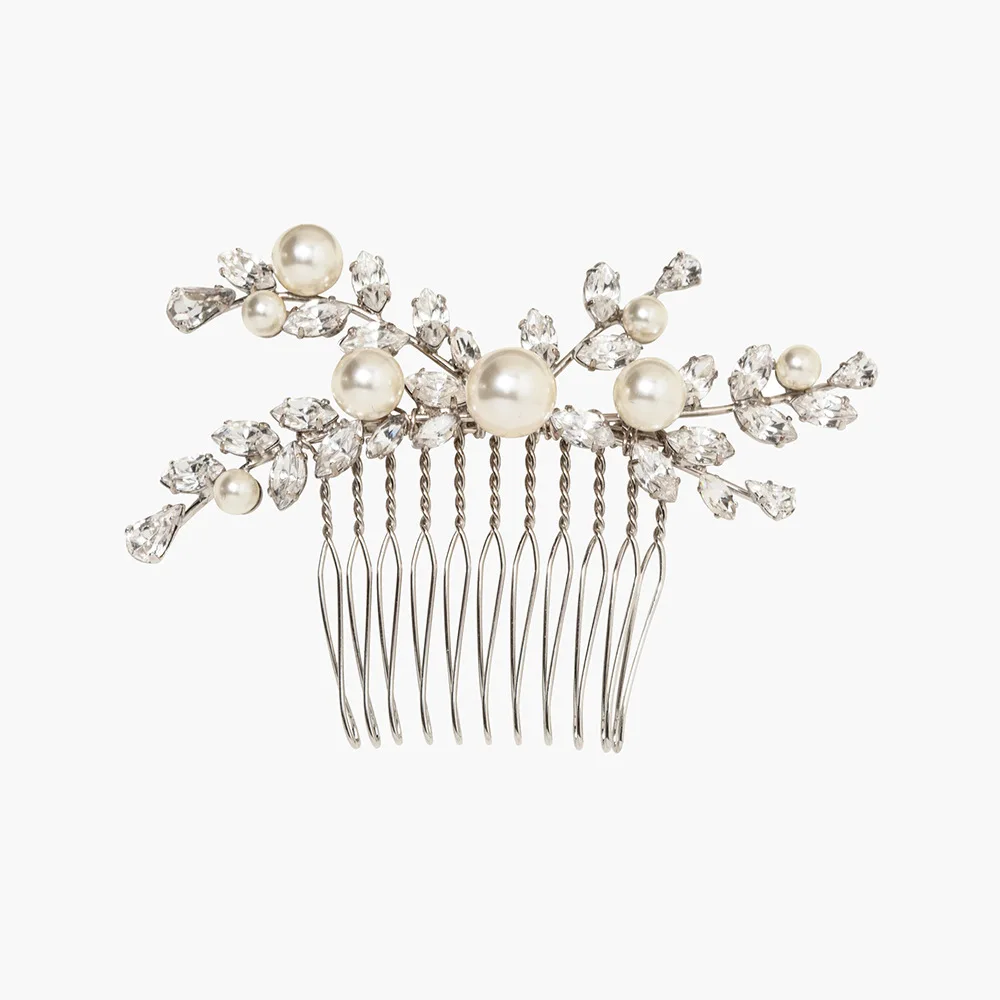 Charm Bridal Zircon Leaves Hair Comb Clips Indian Head Accessories Elegant Imitation Pearl Princess Headdress Jewelry Wedding