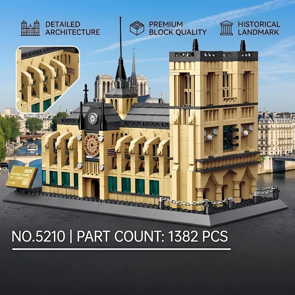 

MOC France Notre Dame DIY Building Blocks 1382PCS Famous Gothic Church Architecture Bricks Model Collection Toy For Adults
