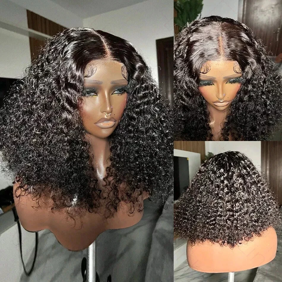 13x4 laço frontal cabelo humano bob perucas onda profunda 200% brasileiro curto bob 4x4 fechamento de renda transparente perucas dianteiras encaracolado para mulher