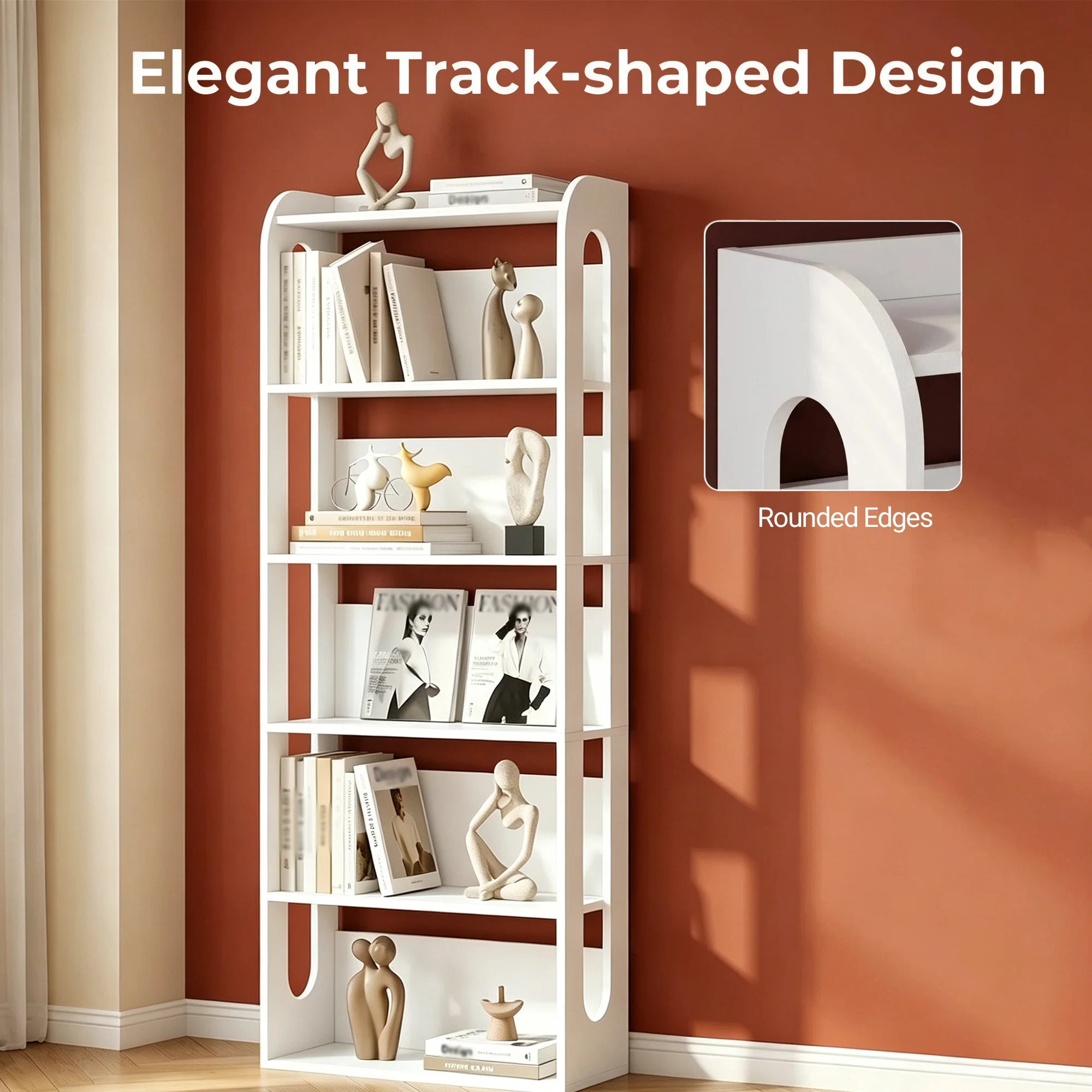 Hzuaneri Semplice scaffale verticale bianco a 6 ripiani, 153,5 cm, libreria aperta; mobiletto angolare ultrasottile da 24,5 cm con ripiani regolabili, robusto e durevole, adatto per uso domestico e in