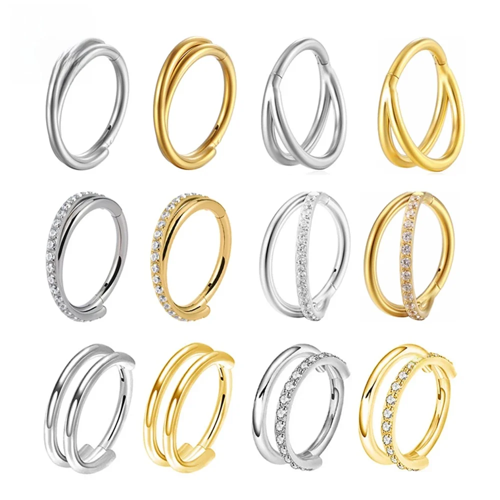 10 stk/partij G23 Titanium Neus Piercing Ring CZ Scharnierende Septum Clicker Segment Oorkraakbeen Tragus Helix Lip Ring Piercing Sieraden - afbeelding 2
