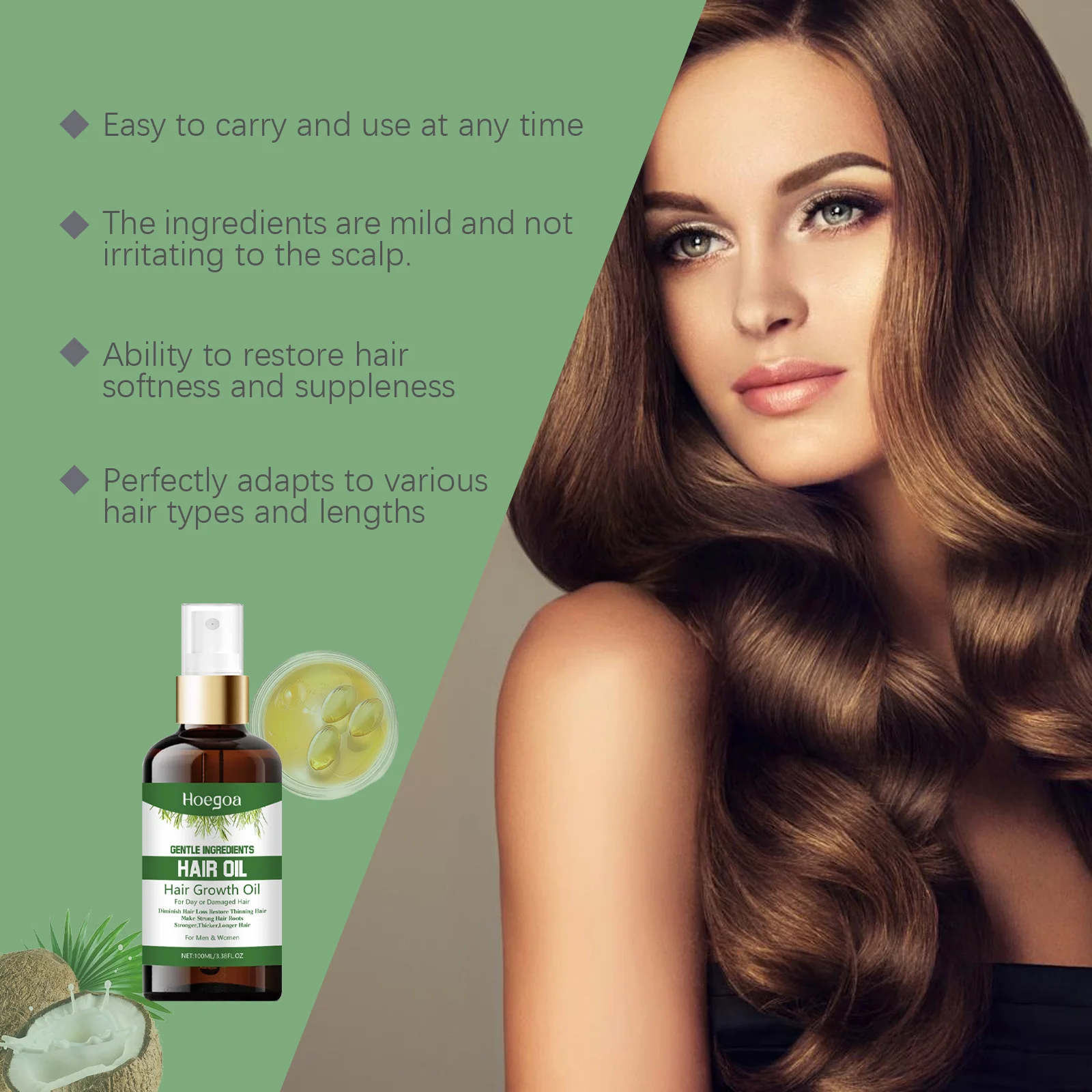 Hoegoa 100ml óleo de cabelo denso de alecrim anti perda de cabelo reparação secura extremidades divididas fortalecer as raízes do cabelo nutritivo óleo de soro do couro cabeludo