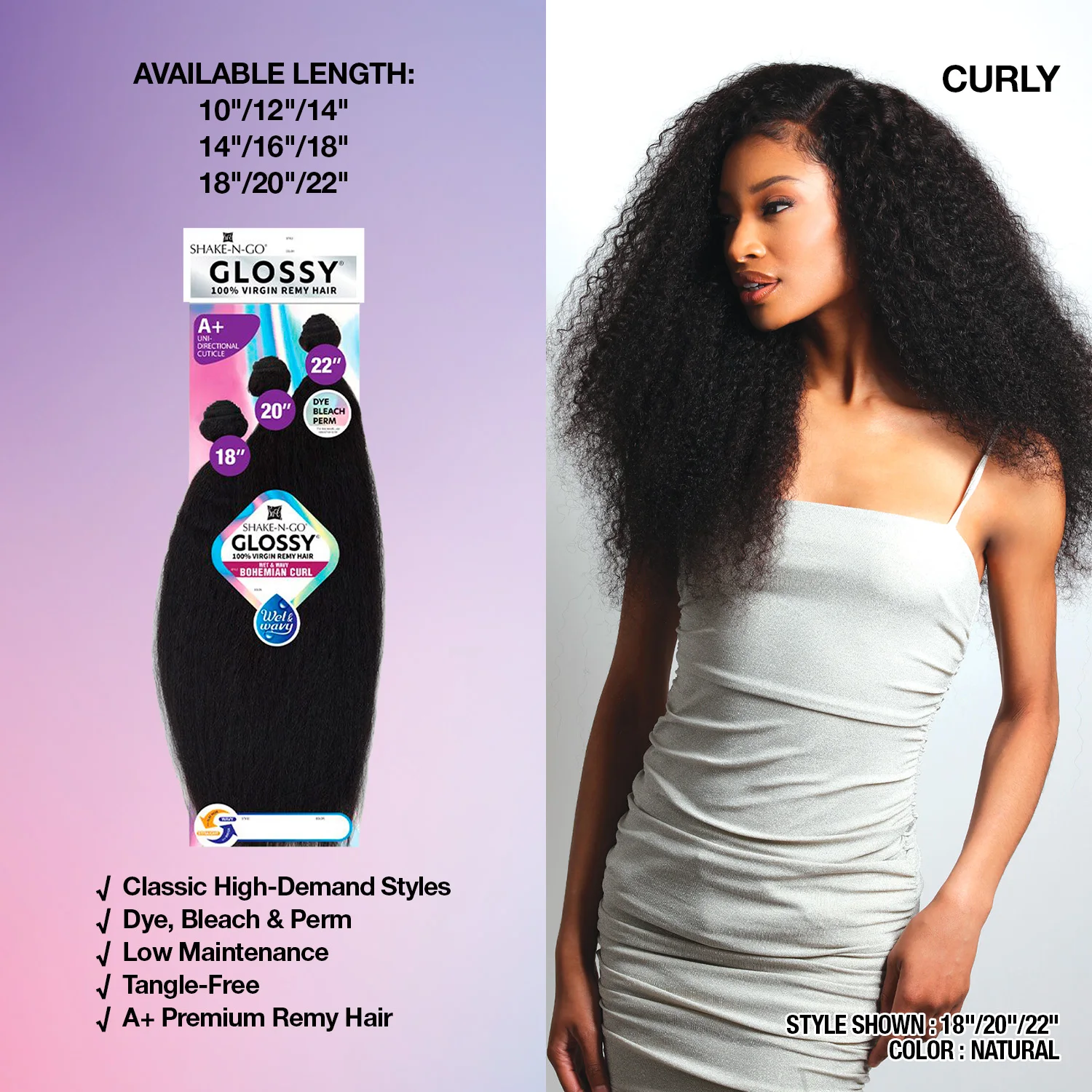 Shake-N-Go شعر ريمي بكر مموج لامع 3 حزم رطب ومموج بوهيمي