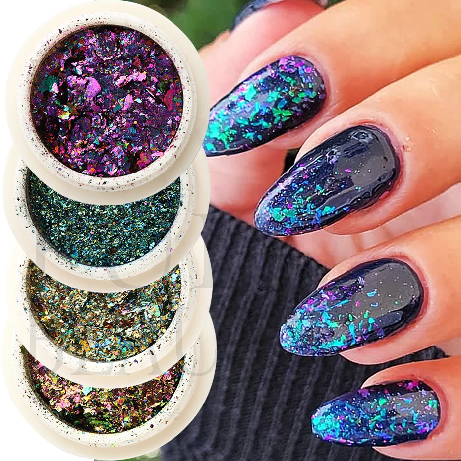 1 scatola Chameleon Nail Glitter paillettes olografico lucido fiocchi irregolari particelle grossolane polvere accessori per Manicure fai da te LEBBL01