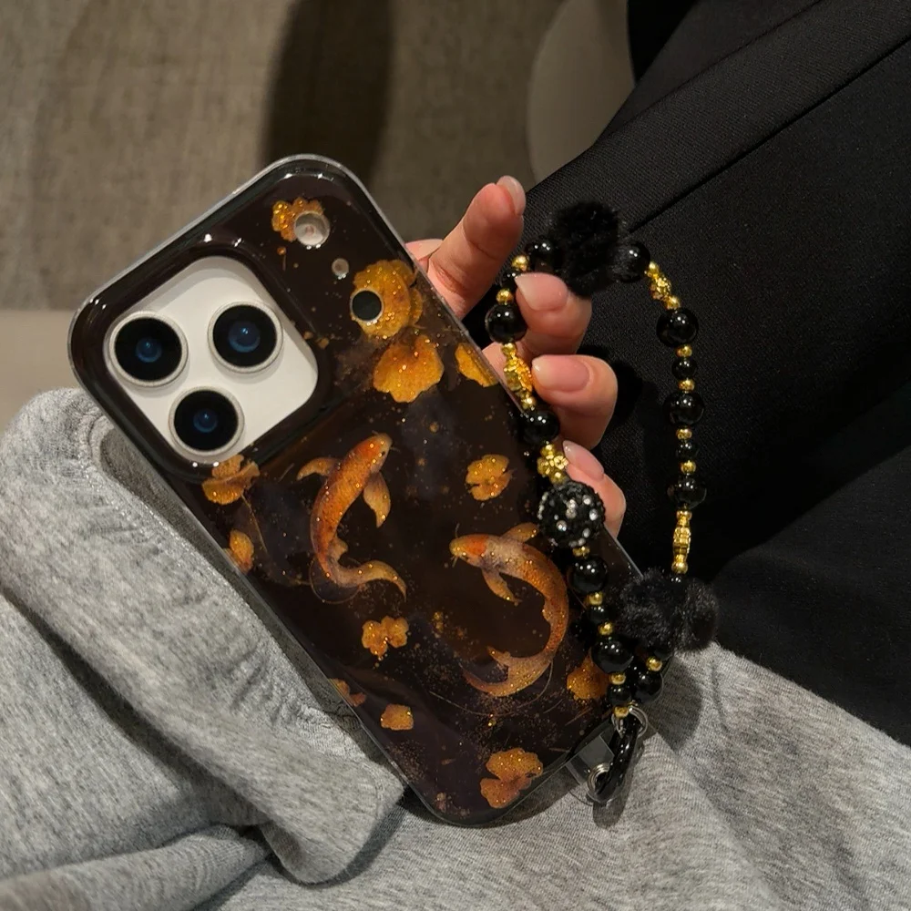 

Fine glitter carp mobile phone case, suitable for iPhone17/14/15/16ProMax, Fundans17Pro Korea INS new shockproof protective case