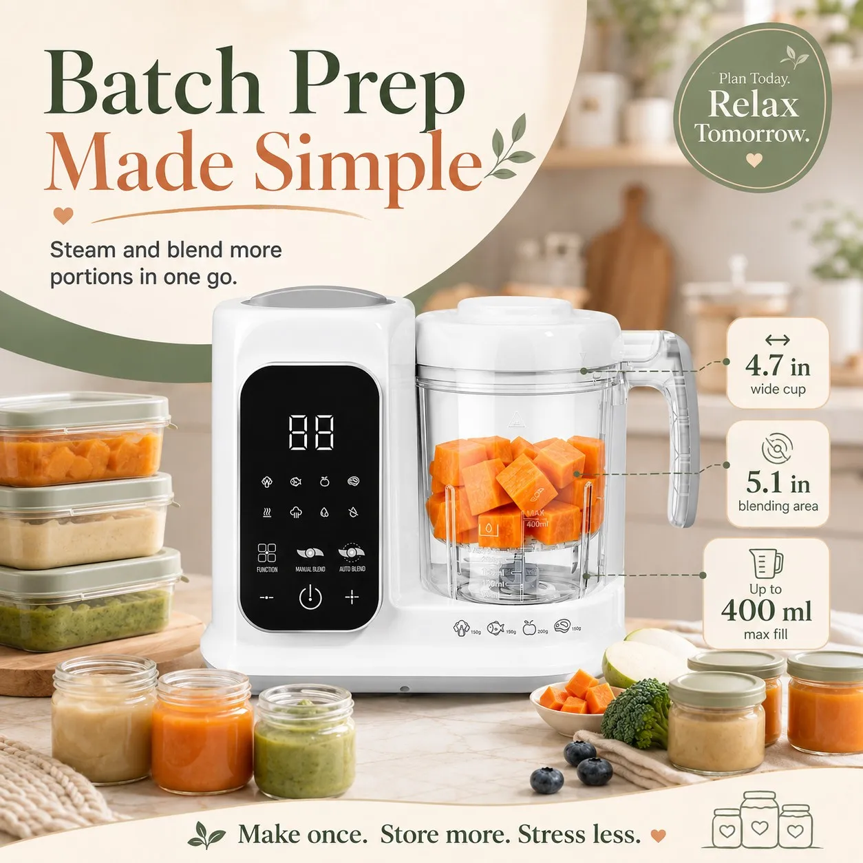 Household Infant Food Making Unit, All‑in‑One Steam Blend Baby Food Processor, Digital Control Baby Food Steamer Blender for Homemade Baby Food Purees