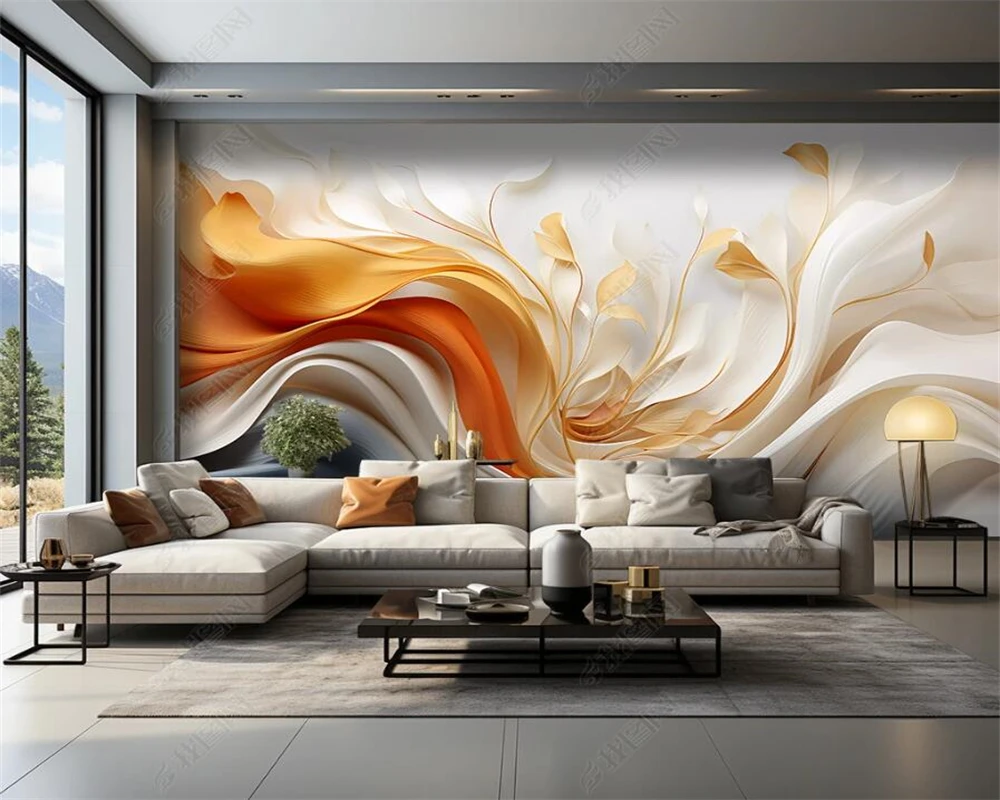 

beibehang Customized modern Chinese style with multiple materials, abstract ribbon, feather sofa background wallpaper