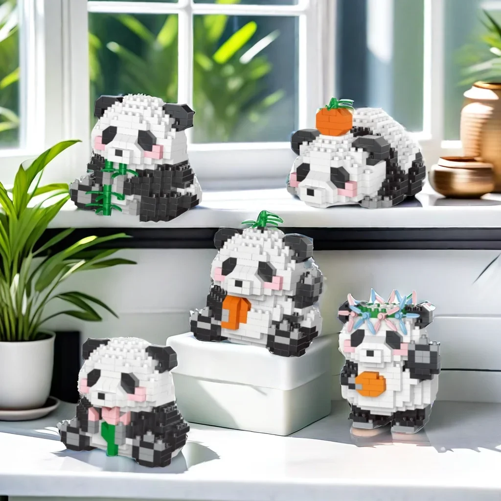Adorable ensemble de jouets en blocs de construction en forme de panda : décor de bureau désirable, cadeau parfait, délice des amoureux du panda, joie pour enfants