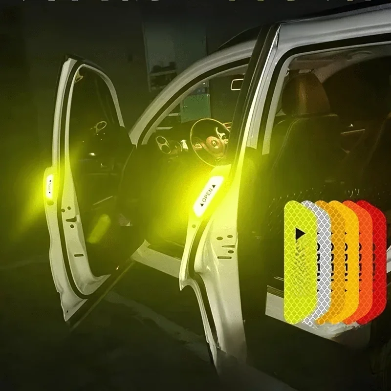 4PCS car door reflective stickers, safety opening warning, reflective tape, car and bicycle accessories, inner and outer mirrors