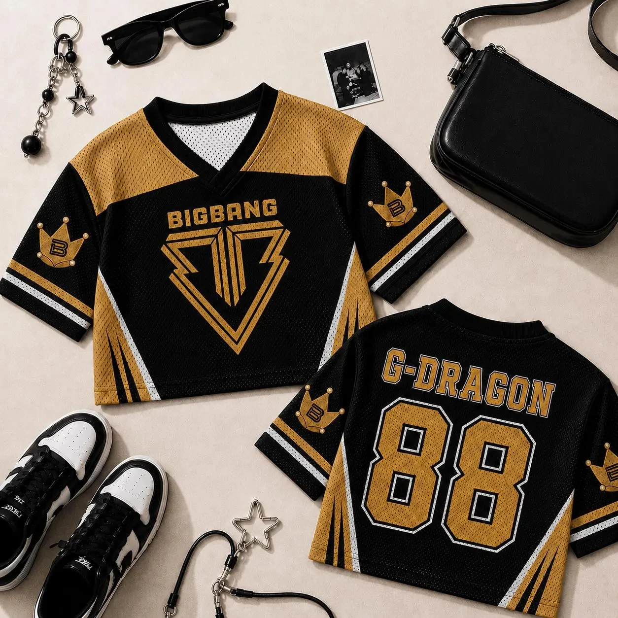 2026 Cropped Mesh Jersey BIGBANG G-DRAGON 88 Printed Women Y2K Short Sleeve V-Neck T-Shirt Kpop Concert Streetwear Crop Top