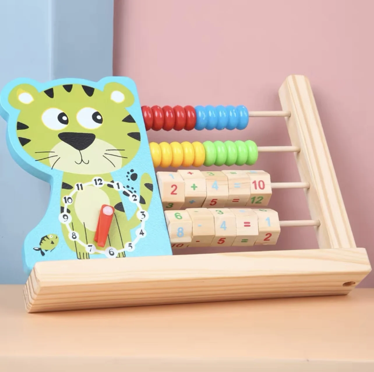 Clock Calculation Frame & Four Color Abacus Beads, Multi-functional Game Set For Children To Develop Addition & Subtraction