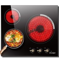 Cooksir Glass Ceramic Hob 3 Plates Buttons, 60 cm, with Extended Zone, Infrared Heating, Overheating Protection, 5700 W, 240 V