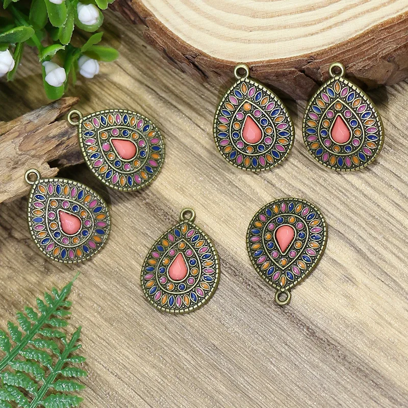 10Pcs/Lot Bohemian Jewelry Pendant Drop Flower Jewelry Accessories Enamel Metal DIY Making Charm Earrings Materials