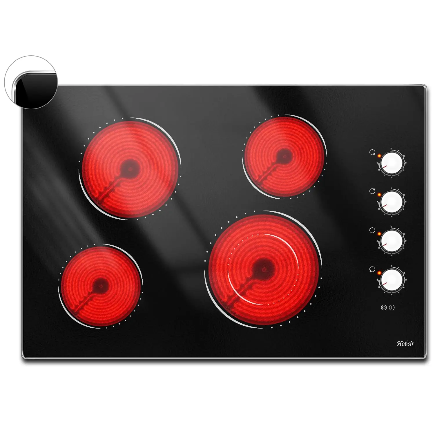 موقد كهربائي 30 بوصة، موقد كهربائي مشع مدمج مع 4 شعلات، موقد بإطار معدني للحماية الزجاجية، 6700 وات