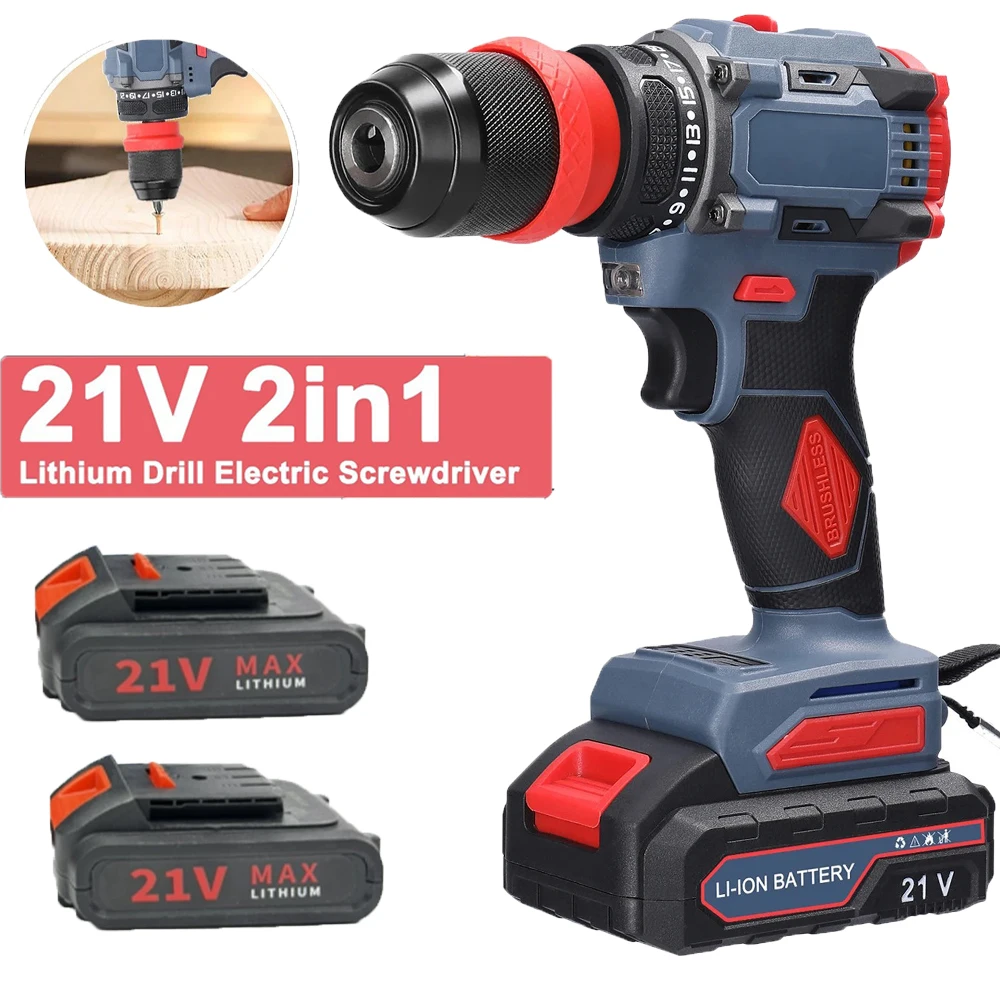 Wiertarko-wkrętarka akumulatorowa bezszczotkowa 2w1 z funkcją udaru, oświetleniem, 2 prędkościami, 55Nm, narzędzia elektryczne DIY