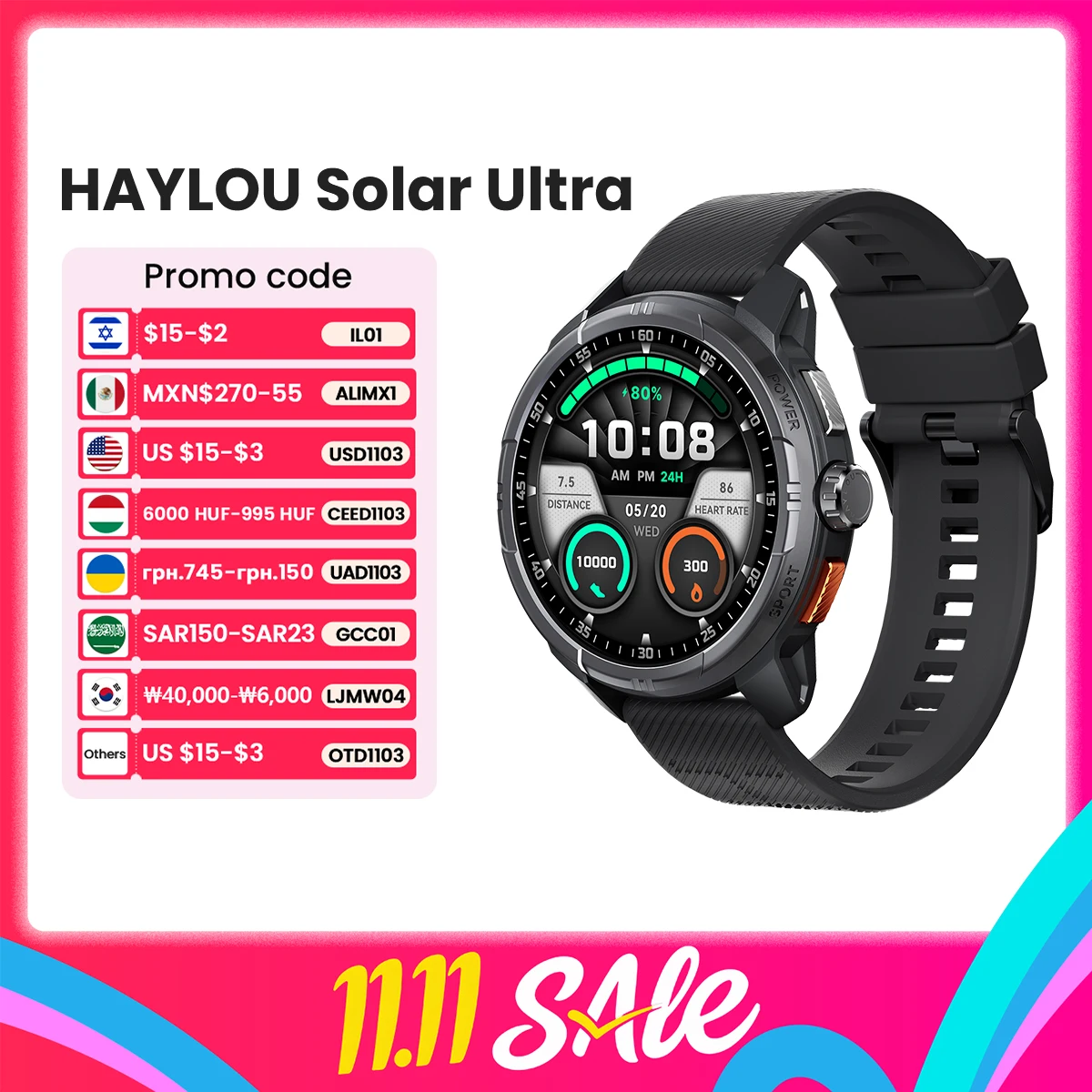HF009 HAYLOU Solar Ultra GPS Smartwatch 1.6” AMOLED 5-satellite GPS Positioning 170 Sport Modes Voice Calling Smart Watch 5ATM