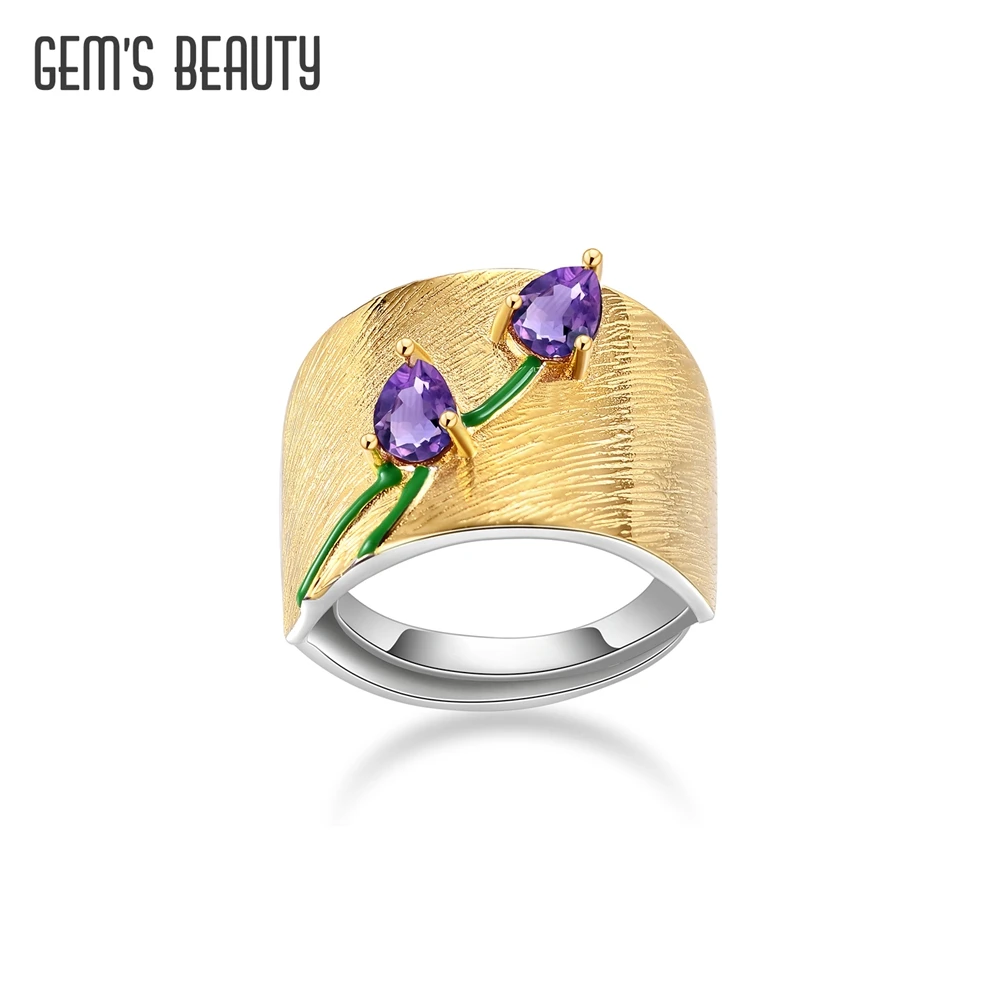 GEM'S BEAUTY – bague ajustable en argent Sterling 925 véritable, Bijoux fins faits à la main, anneaux en fleurs de tulipes pour femmes, en émail