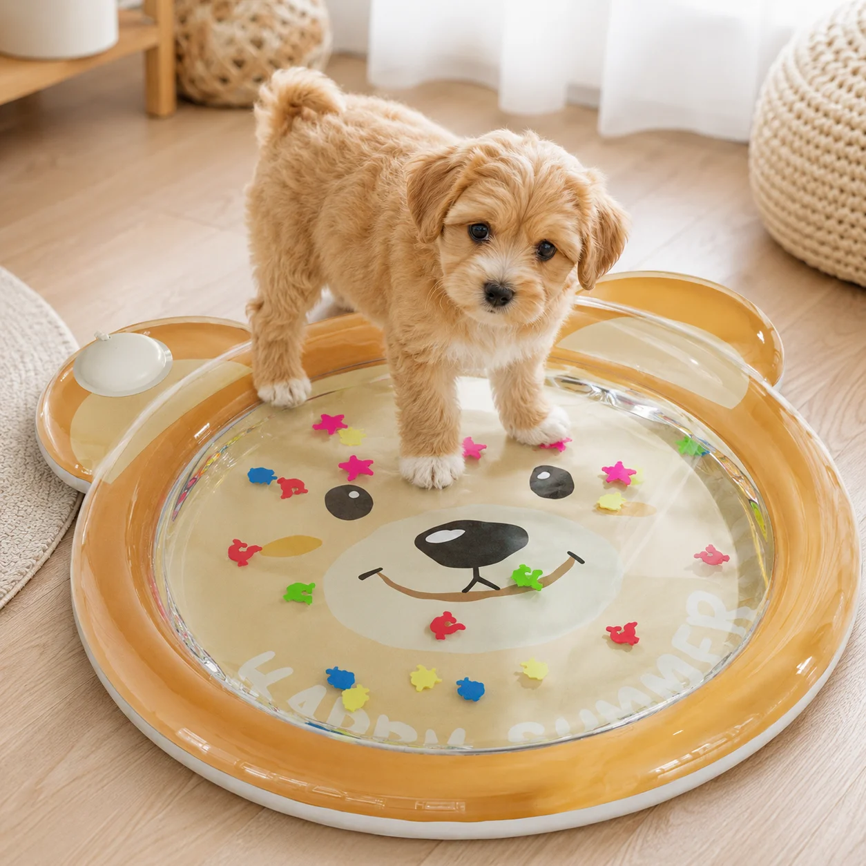 Inflatable Water Play Mat for Kids and Pets, Sensory Pat Pad with Floating Shapes, Interactive Floor Toy