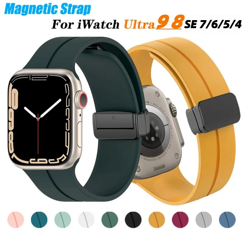 

Silicone Magnetic Strap for Apple Watch SE Band 44mm 45mm 49mm 41mm 40mm 42mm 38mm Bracelet iWatch Series 8 9 7 6 5 4 3 Ultra 2