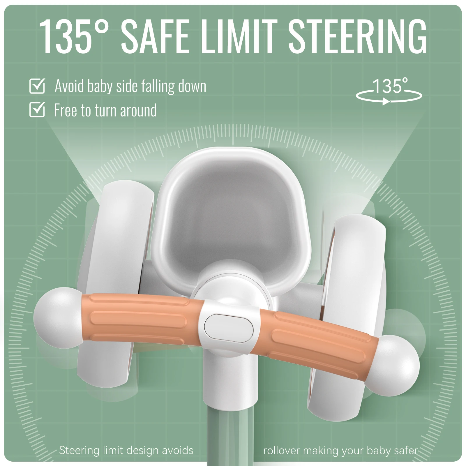 دراجة منزلقة للاستخدام الداخلي والخارجي للأطفال 135 °   الحد من التوجيه Avoi تصميم السقوط الجانبي مشاية للأطفال مع سلة